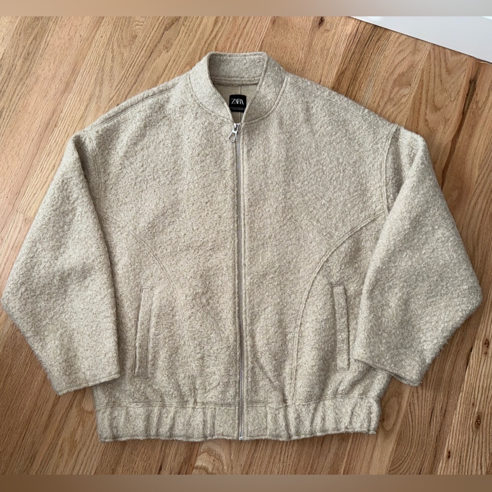 Zara Blogger Favorite Boucle Bomber Jacket Zip Cream Fuzzy Size XS - Small - Picture 12 of 12